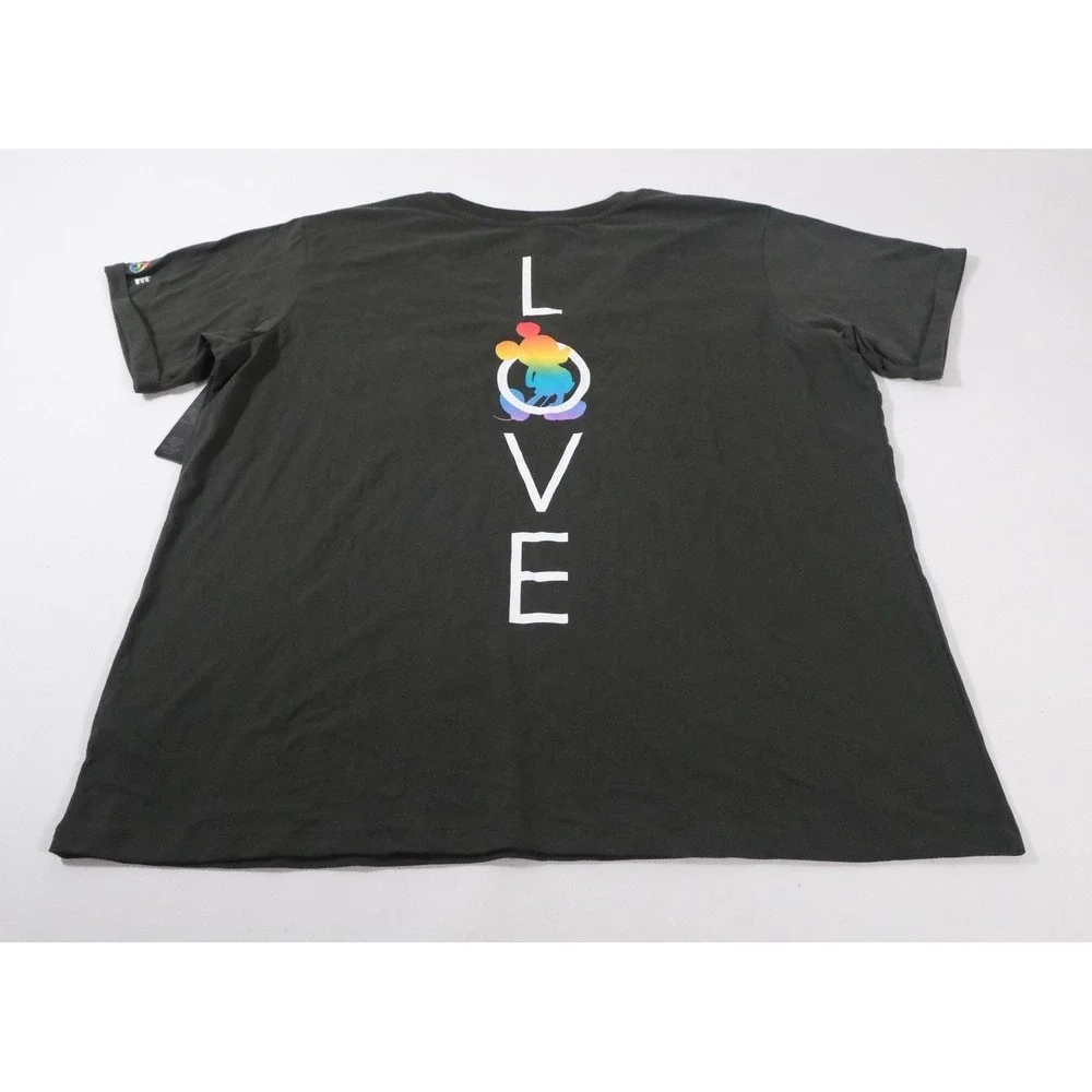 Disney Shirt Womens 1X Pride Collection Love Rainbow Mickey V-Neck Pocket Gray